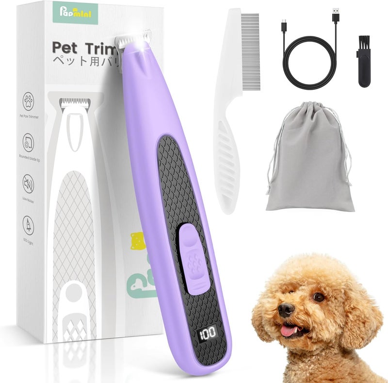 PAPMINI Dog Paw Trimmer with LED Light, Ultra-Low Noise Paw Trimmer for Dogs, Cordless Dog Clippers for Grooming with LED Display, Type-C Rechargeable Pet Clippers for Pads, Ears, Eyes, Face, Rump - Image 1